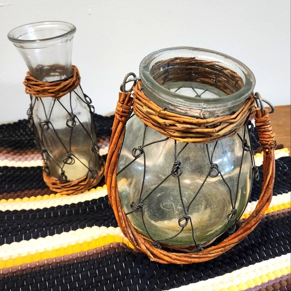 Hobby Lobby Accents Set Of Two Wire Rattan Wrapped Glass Vase